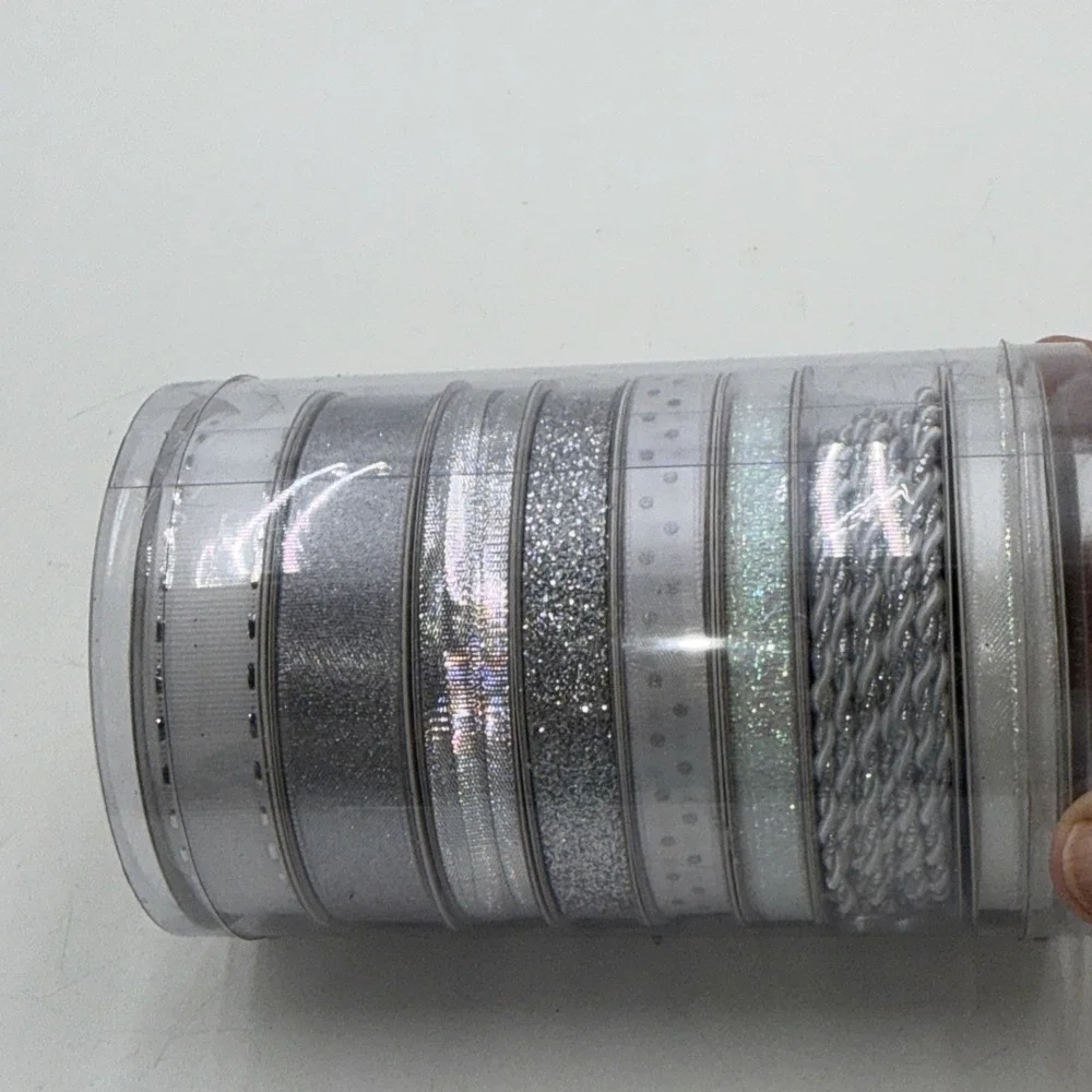 8 Ribbons 4 Yards Each 32 Yards Silver Glitter Christmas Anniversary Wedding